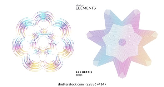 Set design element circle. Isolated bold vector colors golden ring from. Abstract glow wavy stripes of many glittering swirl created using Blend Tool. Vector illustration EPS10 for your presentation