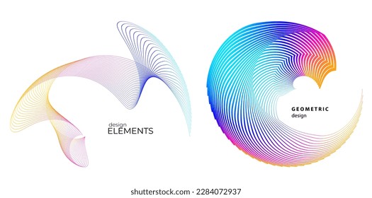 Set design element circle. Isolated bold vector colors golden ring from. Abstract glow wavy stripes of many glittering swirl created using Blend Tool. Vector illustration EPS10 for your presentation