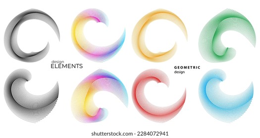 Set design element circle. Isolated bold vector colors golden ring from. Abstract glow wavy stripes of many glittering swirl created using Blend Tool. Vector illustration EPS10 for your presentation