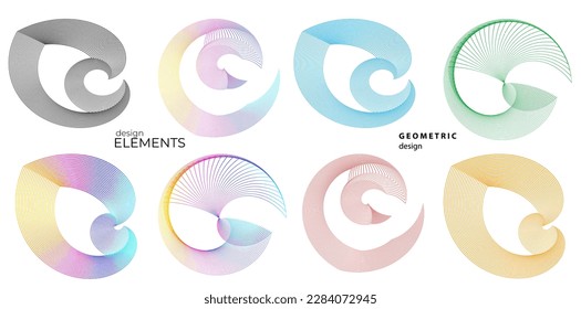 Set design element circle. Isolated bold vector colors golden ring from. Abstract glow wavy stripes of many glittering swirl created using Blend Tool. Vector illustration EPS10 for your presentation