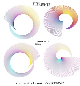 Set design element circle. Isolated bold vector colors golden ring from. Abstract glow wavy stripes of many glittering swirl created using Blend Tool. Vector illustration EPS10 for your presentation
