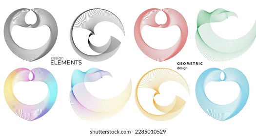 Set design element circle. Isolated bold vector colors golden ring from. Abstract glow wavy stripes of many glittering swirl created using Blend Tool. Vector illustration EPS10 for your presentation