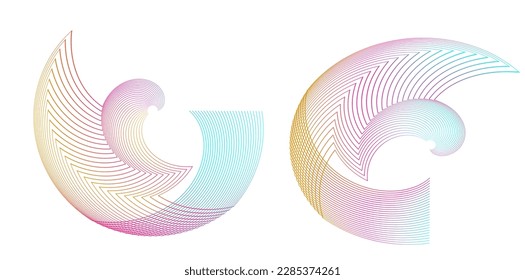 Set design element circle. Isolated bold vector colors golden ring from. Abstract glow wavy stripes of many glittering swirl created using Blend Tool. Vector illustration EPS10 for your presentation