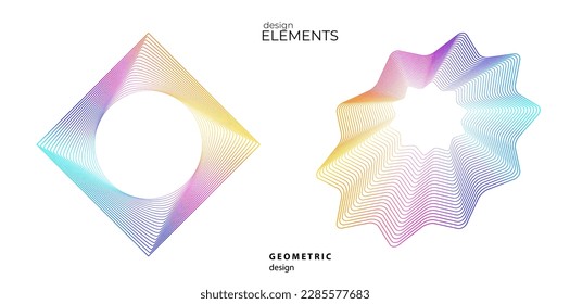 Set design element circle. Isolated bold vector colors golden ring from. Abstract glow wavy stripes of many glittering swirl created using Blend Tool. Vector illustration EPS10 for your presentation