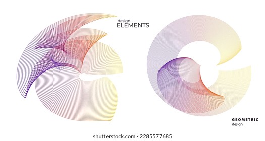 Set design element circle. Isolated bold vector colors golden ring from. Abstract glow wavy stripes of many glittering swirl created using Blend Tool. Vector illustration EPS10 for your presentation