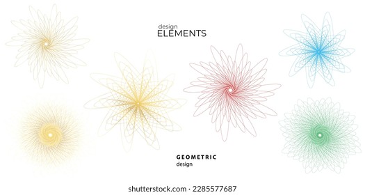 Set design element circle. Isolated bold vector colors golden ring from. Abstract glow wavy stripes of many glittering swirl created using Blend Tool. Vector illustration EPS10 for your presentation