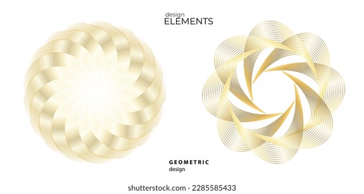 Set design element circle. Isolated bold vector colors golden ring from. Abstract glow many glittering swirl created using Blend Tool. Vector illustration EPS 10 art deco style for wedding invitation