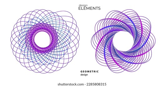 Set design element circle. Isolated bold vector colors golden ring from. Abstract glow wavy stripes of many glittering swirl created using Blend Tool. Vector illustration EPS10 for your presentation