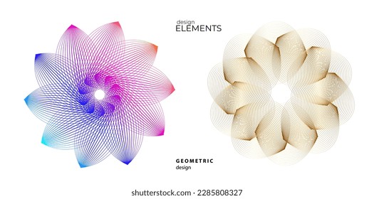 Set design element circle. Isolated bold vector colors golden ring from. Abstract glow wavy stripes of many glittering swirl created using Blend Tool. Vector illustration EPS10 for your presentation