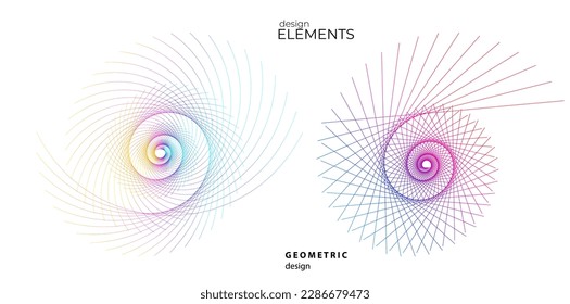Set design element circle. Isolated bold vector colors golden ring from. Abstract glow wavy stripes of many glittering swirl created using Blend Tool. Vector illustration EPS10 for your presentation