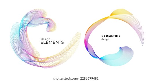 Establecer el círculo del elemento de diseño. Anillo dorado de colores vectoriales aislados. Resumen de rayas onduladas de resplandor de muchos deslizadores creados con la herramienta de mezcla. Ilustración vectorial EPS10 para su presentación