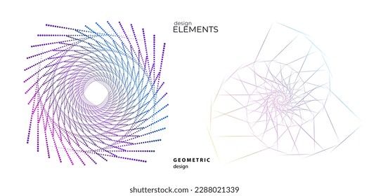 Establecer el círculo del elemento de diseño. Anillo dorado de colores vectoriales aislados. Resumen de rayas onduladas de resplandor de muchos deslizadores creados con la herramienta de mezcla. Ilustración vectorial EPS10 para su presentación