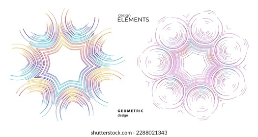 Set design element circle. Isolated bold vector colors golden ring from. Abstract glow wavy stripes of many glittering swirl created using Blend Tool. Vector illustration EPS10 for your presentation
