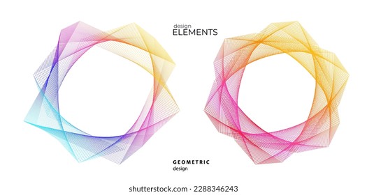 Establecer el círculo del elemento de diseño. Anillo dorado de colores vectoriales aislados. Resumen de rayas onduladas de resplandor de muchos deslizadores creados con la herramienta de mezcla. Ilustración vectorial EPS10 para su presentación