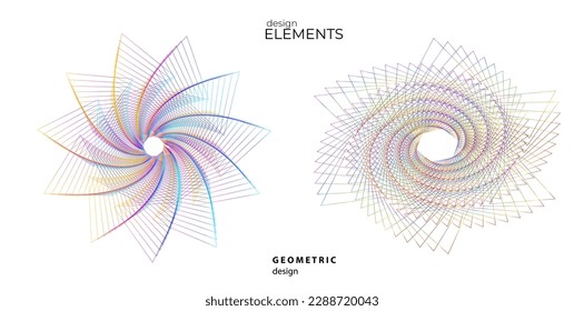Set design element circle. Isolated bold vector colors golden ring from. Abstract glow wavy stripes of many glittering swirl created using Blend Tool. Vector illustration EPS10 for your presentation