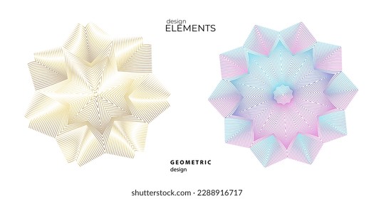 Set design element circle. Isolated bold vector colors golden ring from. Abstract glow wavy stripes of many glittering swirl created using Blend Tool. Vector illustration EPS10 for your presentation