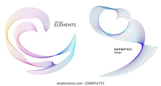 Set design element circle. Isolated bold vector colors golden ring from. Abstract glow wavy stripes of many glittering swirl created using Blend Tool. Vector illustration EPS10 for your presentation