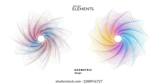 Set design element circle. Isolated bold vector colors golden ring from. Abstract glow wavy stripes of many glittering swirl created using Blend Tool. Vector illustration EPS10 for your presentation