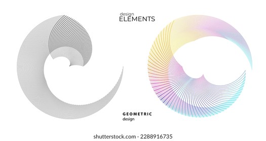 Establecer el círculo del elemento de diseño. Anillo dorado de colores vectoriales aislados. Resumen de rayas onduladas de resplandor de muchos deslizadores creados con la herramienta de mezcla. Ilustración vectorial EPS10 para su presentación