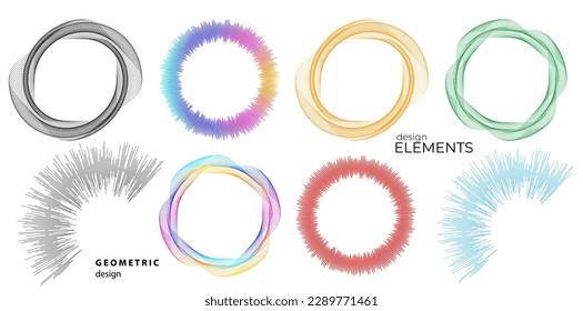 Set design element circle. Isolated bold vector colors golden ring from. Abstract glow wavy stripes of many glittering swirl created using Blend Tool. Vector illustration EPS10 for your presentation