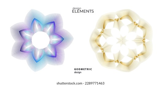 Set design element circle. Isolated bold vector colors golden ring from. Abstract glow wavy stripes of many glittering swirl created using Blend Tool. Vector illustration EPS10 for your presentation