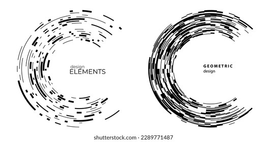 Set design element circle. Isolated bold vector colors golden ring from. Abstract glow wavy stripes of many glittering swirl created using Blend Tool. Vector illustration EPS10 for your presentation