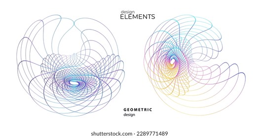 Set design element circle. Isolated bold vector colors golden ring from. Abstract glow wavy stripes of many glittering swirl created using Blend Tool. Vector illustration EPS10 for your presentation