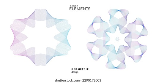 Set design element circle. Isolated bold vector colors golden ring from. Abstract glow wavy stripes of many glittering swirl created using Blend Tool. Vector illustration EPS10 for your presentation