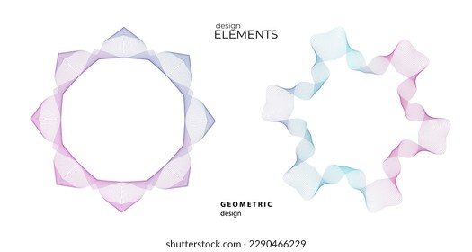 Set design element circle. Isolated bold vector colors golden ring from. Abstract glow wavy stripes of many glittering swirl created using Blend Tool. Vector illustration EPS10 for your presentation