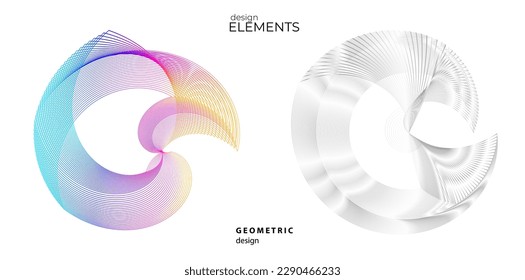 Set design element circle. Isolated bold vector colors golden ring from. Abstract glow wavy stripes of many glittering swirl created using Blend Tool. Vector illustration EPS10 for your presentation