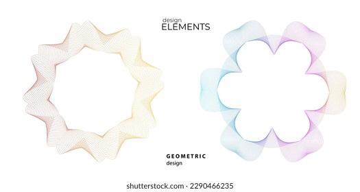 Set design element circle. Isolated bold vector colors golden ring from. Abstract glow wavy stripes of many glittering swirl created using Blend Tool. Vector illustration EPS10 for your presentation
