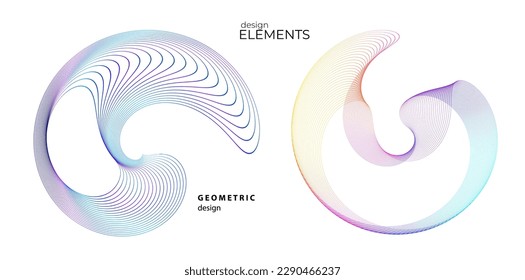 Set design element circle. Isolated bold vector colors golden ring from. Abstract glow wavy stripes of many glittering swirl created using Blend Tool. Vector illustration EPS10 for your presentation
