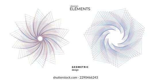 Set design element circle. Isolated bold vector colors golden ring from. Abstract glow wavy stripes of many glittering swirl created using Blend Tool. Vector illustration EPS10 for your presentation