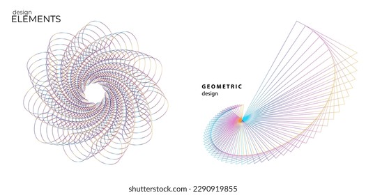 Set design element circle. Isolated bold vector colors golden ring from. Abstract glow wavy stripes of many glittering swirl created using Blend Tool. Vector illustration EPS10 for your presentation