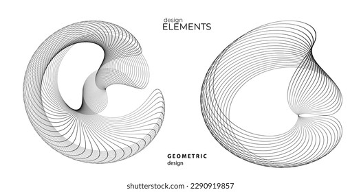 Set design element circle. Isolated bold vector colors golden ring from. Abstract glow wavy stripes of many glittering swirl created using Blend Tool. Vector illustration EPS10 for your presentation
