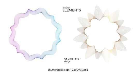 Set design element circle. Isolated bold vector colors golden ring from. Abstract glow wavy stripes of many glittering swirl created using Blend Tool. Vector illustration EPS10 for your presentation