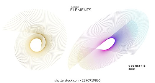 Set design element circle. Isolated bold vector colors golden ring from. Abstract glow wavy stripes of many glittering swirl created using Blend Tool. Vector illustration EPS10 for your presentation