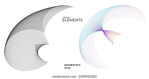 Set design element circle. Isolated bold vector colors golden ring from. Abstract glow wavy stripes of many glittering swirl created using Blend Tool. Vector illustration EPS10 for your presentation