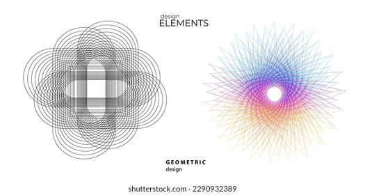Set design element circle. Isolated bold vector colors golden ring from. Abstract glow wavy stripes of many glittering swirl created using Blend Tool. Vector illustration EPS10 for your presentation