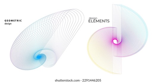 Set design element circle. Isolated bold vector colors golden ring from. Abstract glow wavy stripes of many glittering swirl created using Blend Tool. Vector illustration EPS10 for your presentation