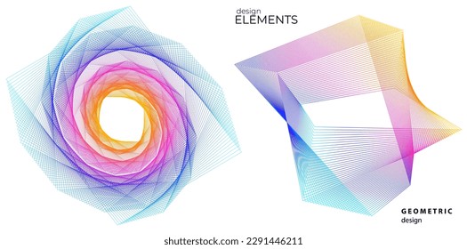 Set design element circle. Isolated bold vector colors golden ring from. Abstract glow wavy stripes of many glittering swirl created using Blend Tool. Vector illustration EPS10 for your presentation