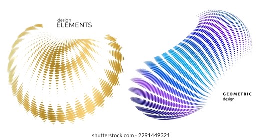 Set design element circle. Isolated bold vector colors golden ring from. Abstract glow wavy stripes of many glittering swirl created using Blend Tool. Vector illustration EPS10 for your presentation