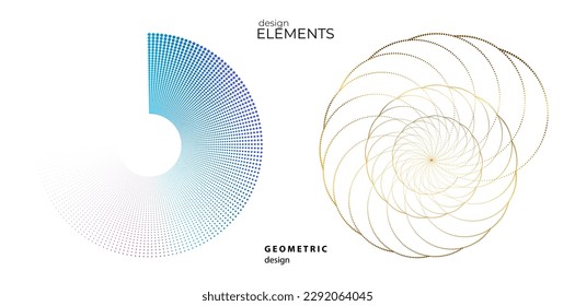 Set design element circle. Isolated bold vector colors golden ring from. Abstract glow wavy stripes of many glittering swirl created using Blend Tool. Vector illustration EPS10 for your presentation