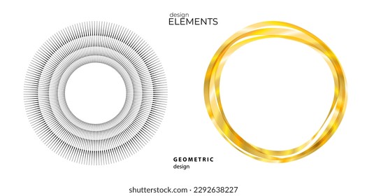 Set design element circle. Isolated bold vector colors golden ring from. Abstract glow wavy stripes of many glittering swirl created using Blend Tool. Vector illustration EPS10 for your presentation