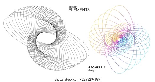 Set design element circle. Isolated bold vector colors golden ring from. Abstract glow wavy stripes of many glittering swirl created using Blend Tool. Vector illustration EPS10 for your presentation