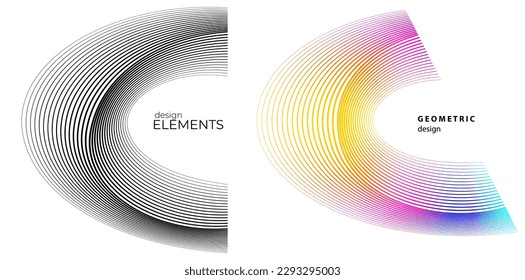 Set design element circle. Isolated bold vector colors golden ring from. Abstract glow wavy stripes of many glittering swirl created using Blend Tool. Vector illustration EPS10 for your presentation