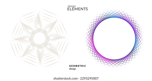 Set design element circle. Isolated bold vector colors golden ring from. Abstract glow wavy stripes of many glittering swirl created using Blend Tool. Vector illustration EPS10 for your presentation