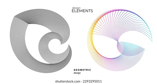 Set design element circle. Isolated bold vector colors golden ring from. Abstract glow wavy stripes of many glittering swirl created using Blend Tool. Vector illustration EPS10 for your presentation