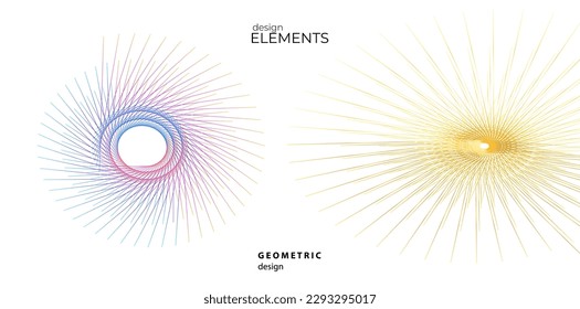 Set design element circle. Isolated bold vector colors golden ring from. Abstract glow wavy stripes of many glittering swirl created using Blend Tool. Vector illustration EPS10 for your presentation