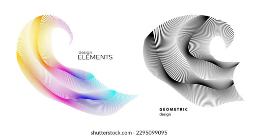 Set design element circle. Isolated bold vector colors golden ring from. Abstract glow wavy stripes of many glittering swirl created using Blend Tool. Vector illustration EPS10 for your presentation